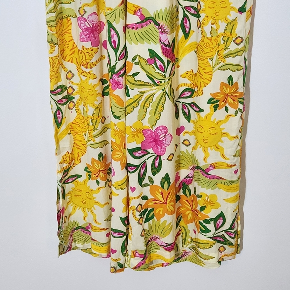 Rose + Olive Yellow Tropical Print Wide-Leg Pants NWT Size Medium - Picture 4 of 10
